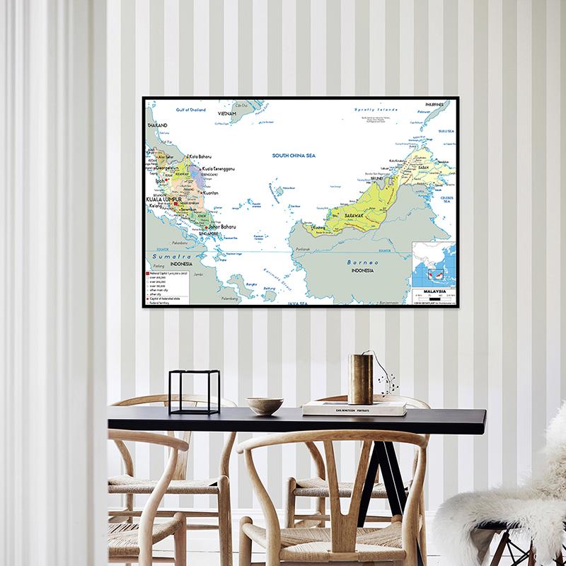 Administrative Map English Map Malaysia Map Canvas Painting Living Room Home Decoration Children School Supplies