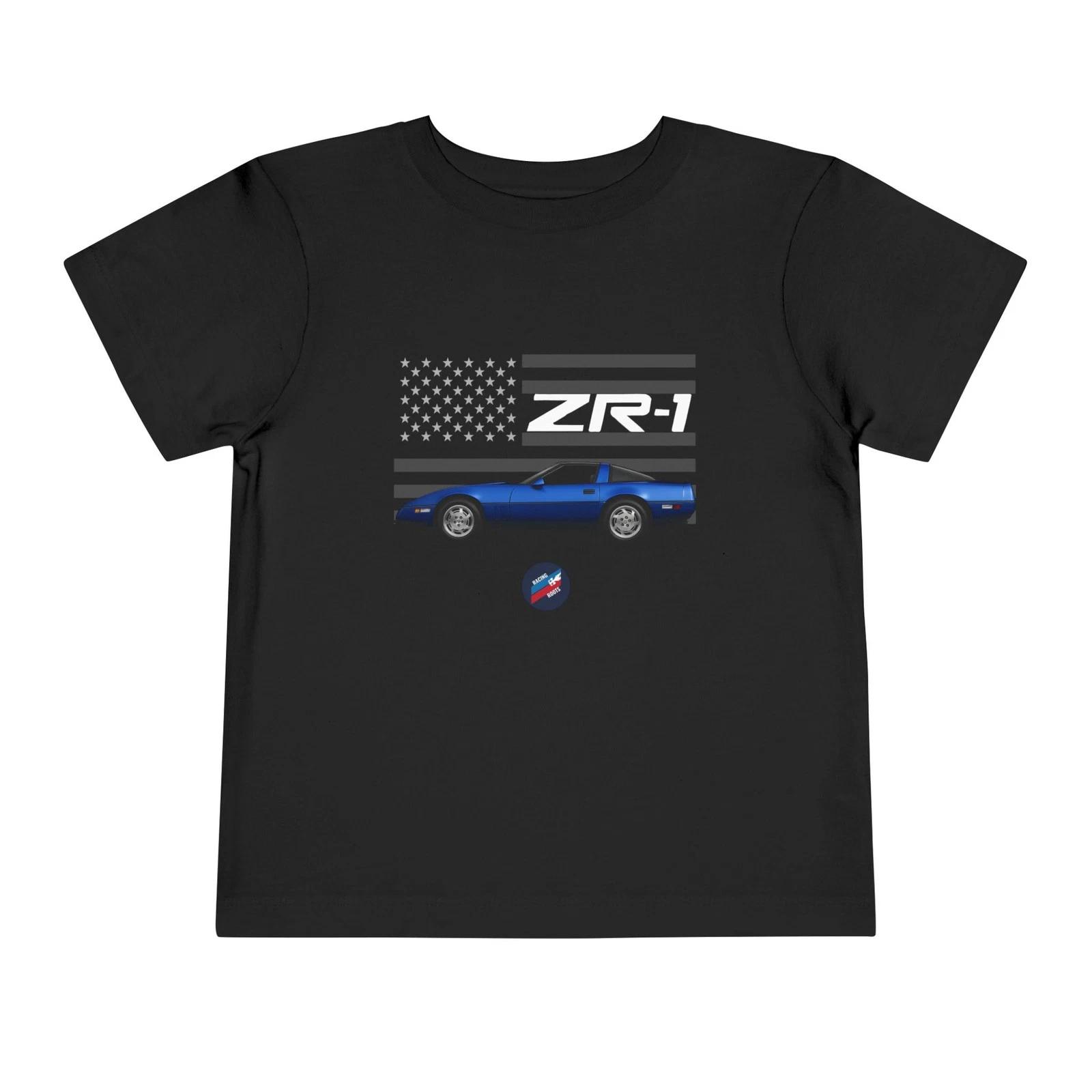 Toddler 1990 Corvette C4 ZR1 T-Shirt | Blue ZR1 with American Flag Graphic Tee XXXXL