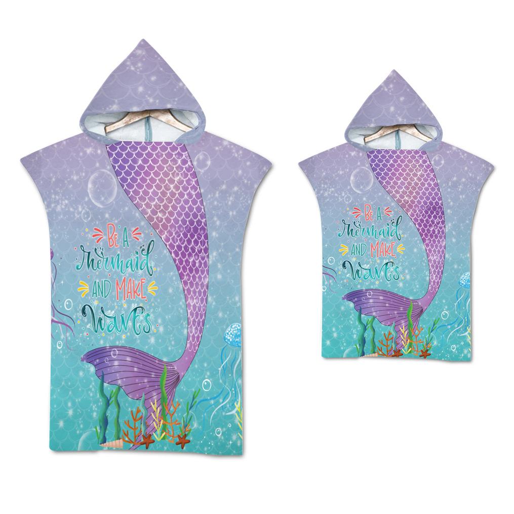 Leaf Microfiber Beach Towel Quick Dry Hooded Cloak Wetsuit Towels Adult Kids Parent-Child Poncho Bathrobe For Swim Surf