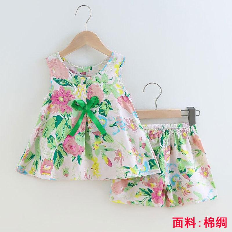 Girls Summer Floral Rayon Vest And Shorts Set Cute Baby Cotton Silk Home Wear Two Piece Outfit For Kids