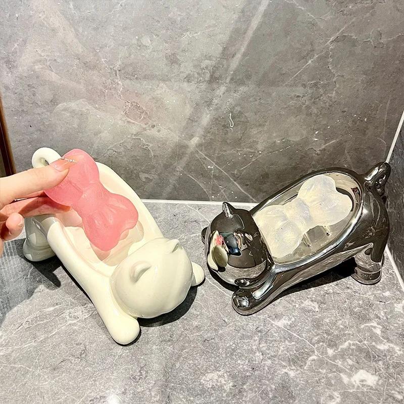 Drain soap box Household household non-punch-free hand washing table Ceramic soap box Toilet soap drain storage rack