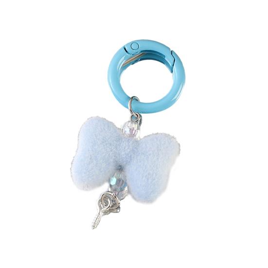 

Keychain Pendant Rhinestones Bead Decor Plush Bow Design Keychain Charm with Smooth Spring Buckle Backpack Accessory синій