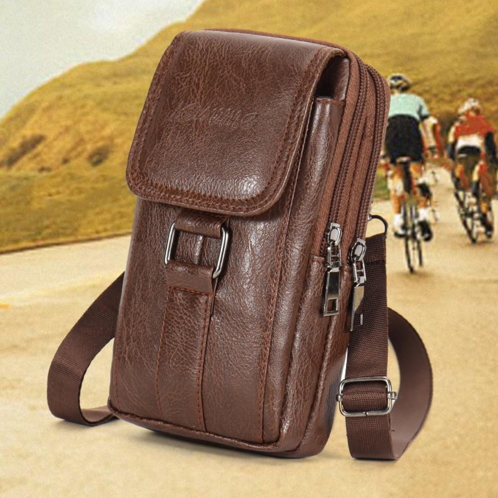 Double Layers Mobile Phone Pouch Large Capacity Phone Belt Hanging Pouch Phone Belt Clip Bag  Men