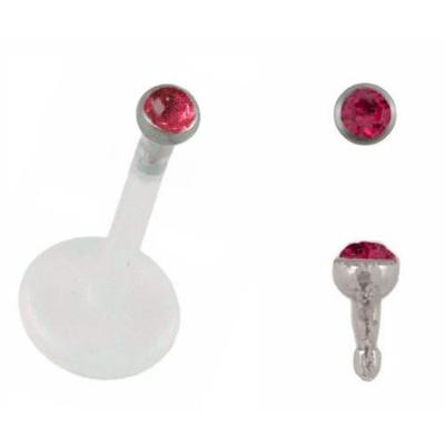 Piercing para labio, joya, cristal rojo, varilla Bioflex de 8 mm