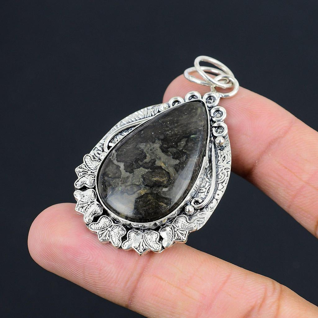 Daughters Day Sale Natural Gabbro Jasper 925 Sterling Silver Wedding New Pendant