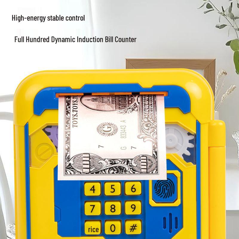 Children’s Mechanical Gear Piggy Bank with Automatic Bill Rolling, Password Lock, Music, and Card Reading Door