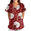 Women's Christmas Print Loose Fit V-Neck Short Sleeve Scrub Top with Pockets for Work