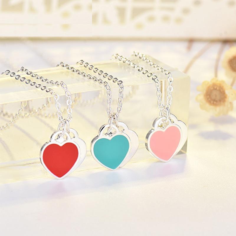 Women Simple Heart Shape Enamel Drop Oil Clavicle Necklace Jewelry