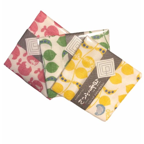 Snow White Yuzen Dishcloth Set of 3 (Snow White Pom Red, Jack and the Beanstalk Yellow, Green)