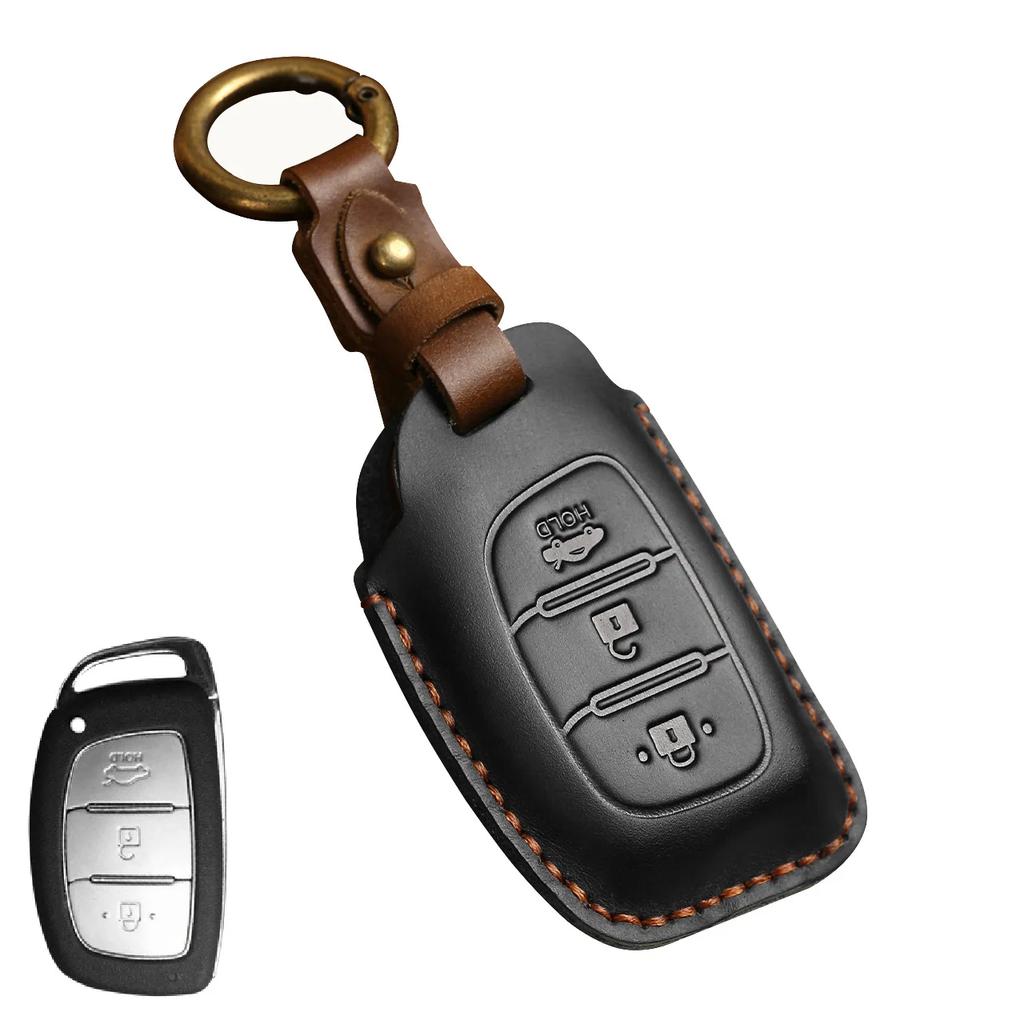 Leather Smart Auto Car Key Case Cover Fob For Hyundai Ix25/Ix35/Elantra/Sonata/I40 I10 I30 3 4 Button Key Case Keychain