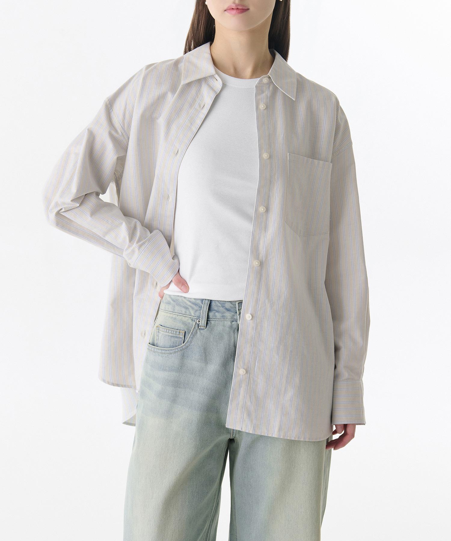 Musinsa Standard Woman Women S Multi-Stripe Oversized Oxford Shirt [Light Beige] Light Beige/M