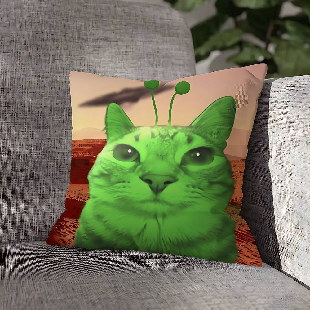 Cute Funny Rainbow Alien Cat Pillow Case For Sofa Decor Car Office Room Printing Cushion Cover Decorations and Protector