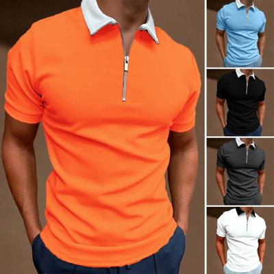 Men's Zip Collar T-Shirt Solid Color Short Sleeve Lapel Tee Shirt Casual Slim Fit Summer Top for Street Vacation Work Sports