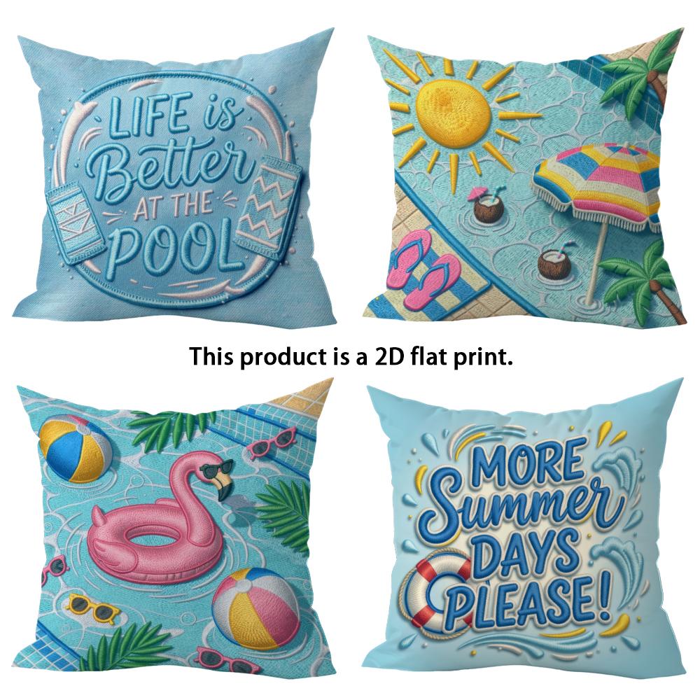 1/4 Stück Mehr Sommertage Bitte Das Leben Ist Besser Am Pool Sonne Strand Kissen Sofakissenbezug Heimdekoration, 2D Flachdruck