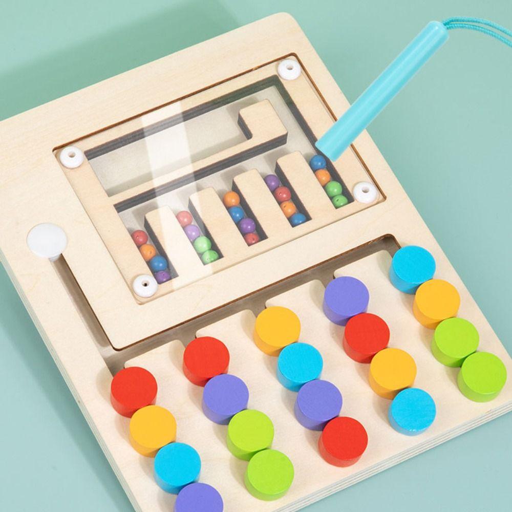 Color Sorting Montessori Sliding Puzzle Board Wooden Wooden Rolling Toy  Fine Motor Training