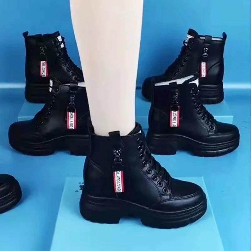 Women's Autumn Winter Boots Soft PU Leather Martin Boots Plus Velvet Comfort Versatile Short British Style Cotton Boots