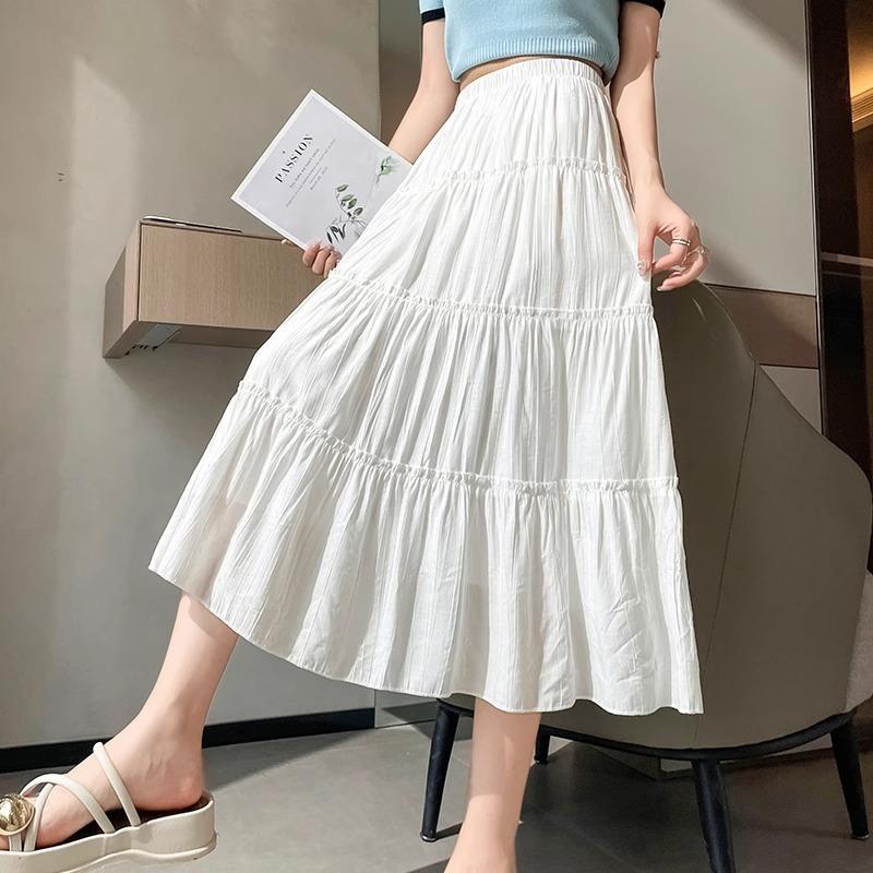White pleated skirt women's summer new high-waisted boiling water long skirt a-word skirt ballet style cake skirt