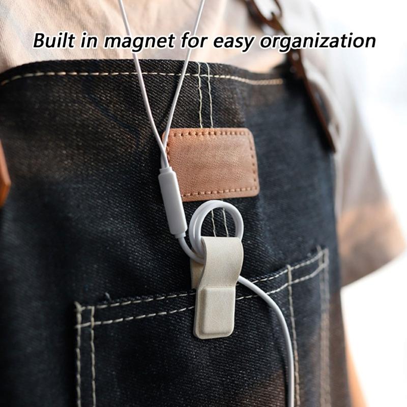 Portable Magnetic Earphone Cord Holder Leather Wrap For Fast Organization Intertwist Prevention And Easy Storage