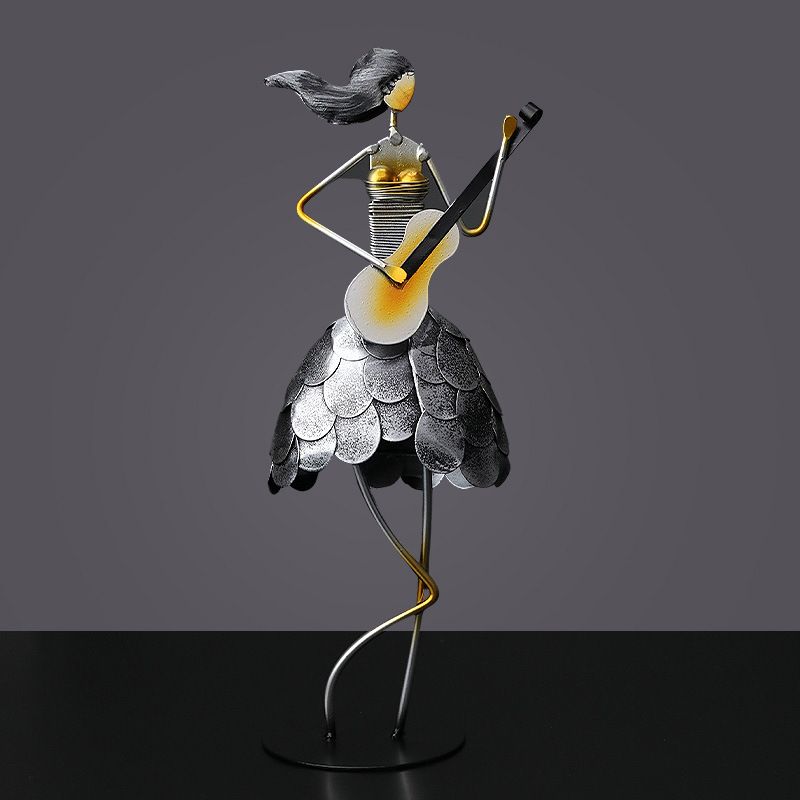 Wrought Iron Musician Figurines Handicrafts Home Study Room Desktop Sculpture Decoration Cafe Bar Club Table Statue Accessories