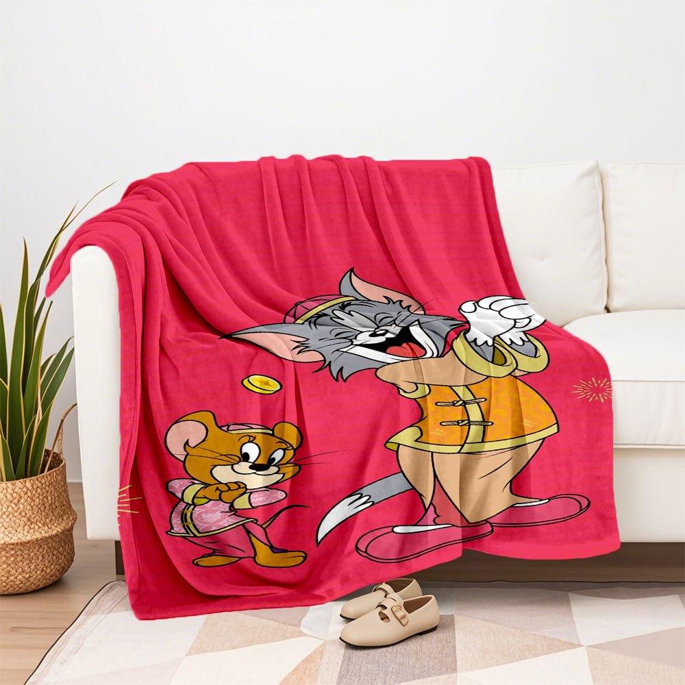 Tom Jerry Chinese New Year Phone WallpaperBlanket Flannel Throw Blanket for Sofa, Bed, Travel, Camping, Office