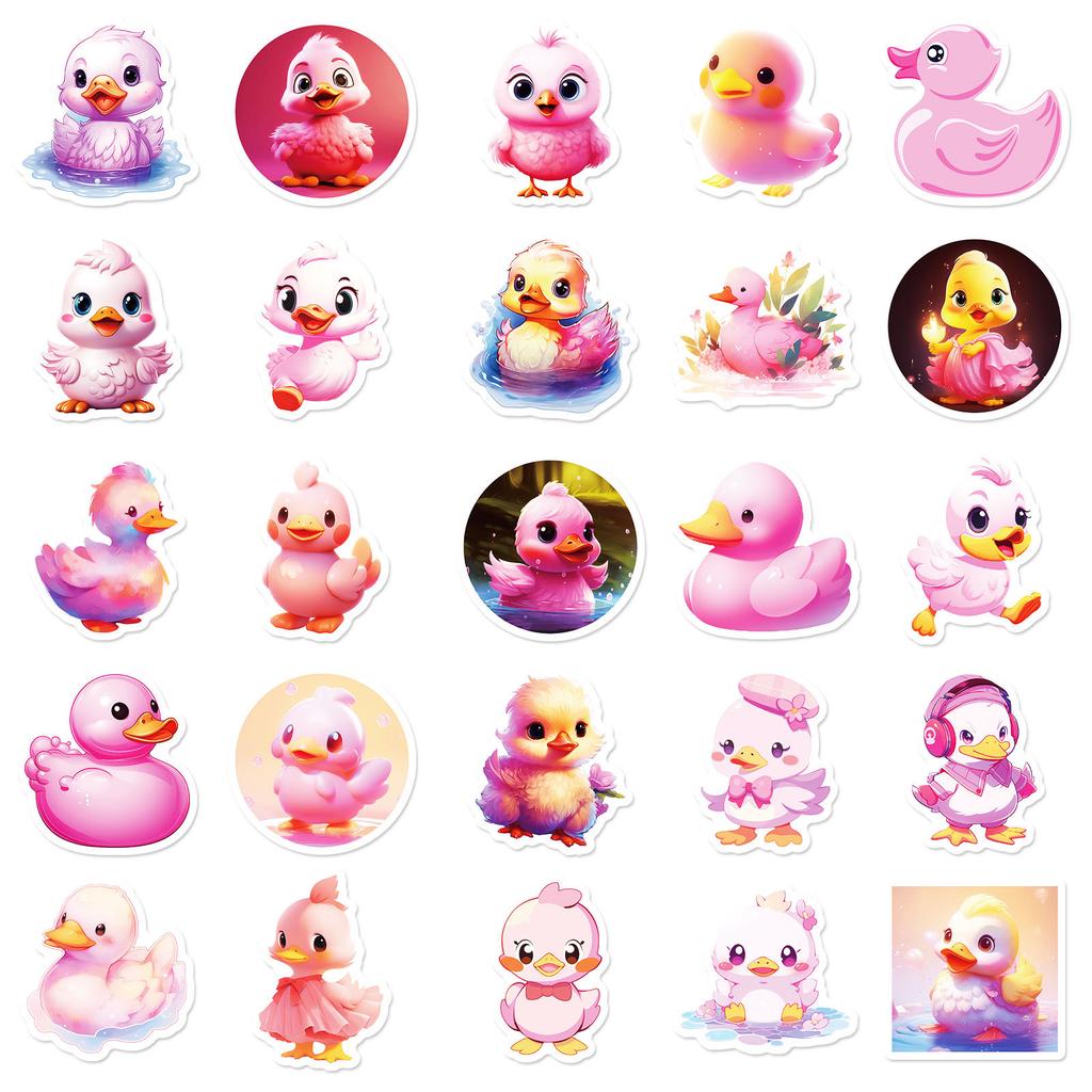 50Pcs Cute Pink Duck Stickers Pack - Adorable Animal Decals for Laptop/Phone/Luggage Decor