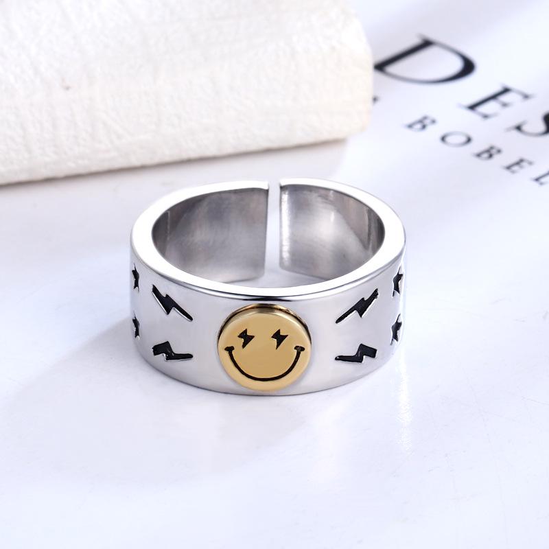 Bague Ouverte Smiley Rétro - Bijou de Personnalité Unisexe Réglable