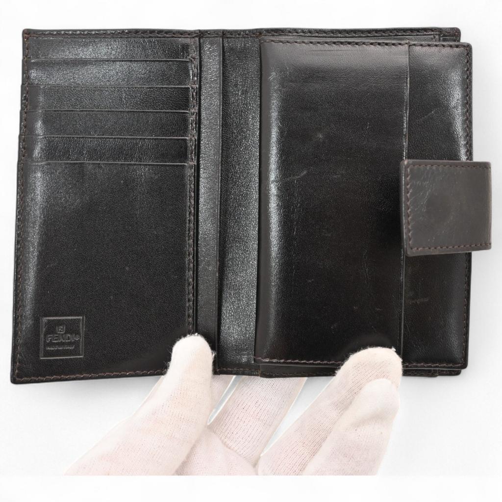 Auth FENDI Zucchino Bifold Wallet Leather × Canvas Fe7910yy