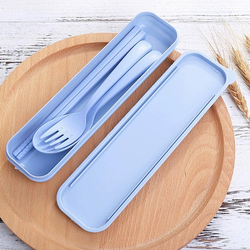 Wheat Straw Tableware Fork Spoons Chopsticks Plastic Portable Tableware Set