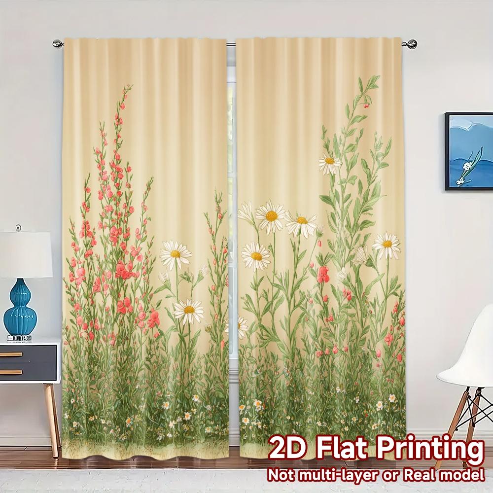 

Set Of 2 Flat Printing Curtains Without Rod Floral Garden Blooms Women Is Day Festival Popular Drapes Polyester Easy Curtain W100*H70(CM)-Rod Pocket&2PCS