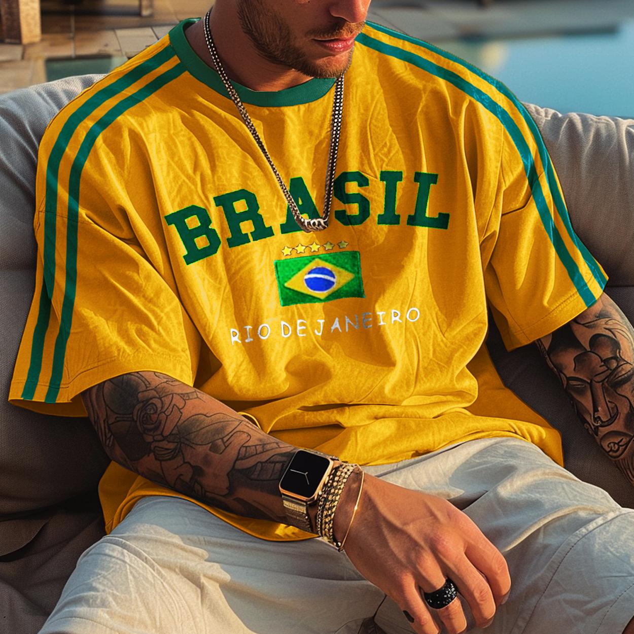 

Літня Нова Чоловіча Футболка з Коротким Рукавом Brasil 3D Принт Круглий Виріз Футболки Вінтажні Повсякденні Сітчасті Трикотажні Оверсайз Вільні Топи M