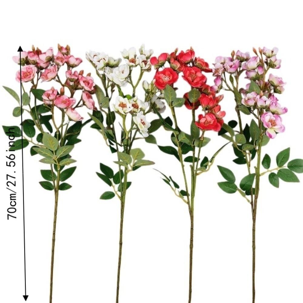 With Leaves Artificial Rose Flower Branch Multi-headed Rose Faux Flowers  Home Office Decor