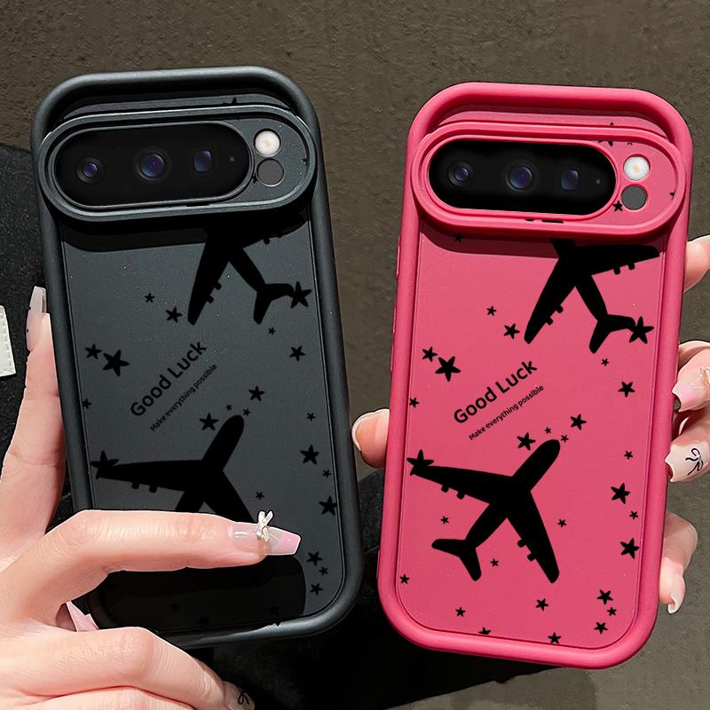 Airplane Stars Pattern Matte TPU Case For Google Pixel 9 Pro XL 8A 8 Pro 7A Shockproof Soft Silicone Lens Protection Phone Cover