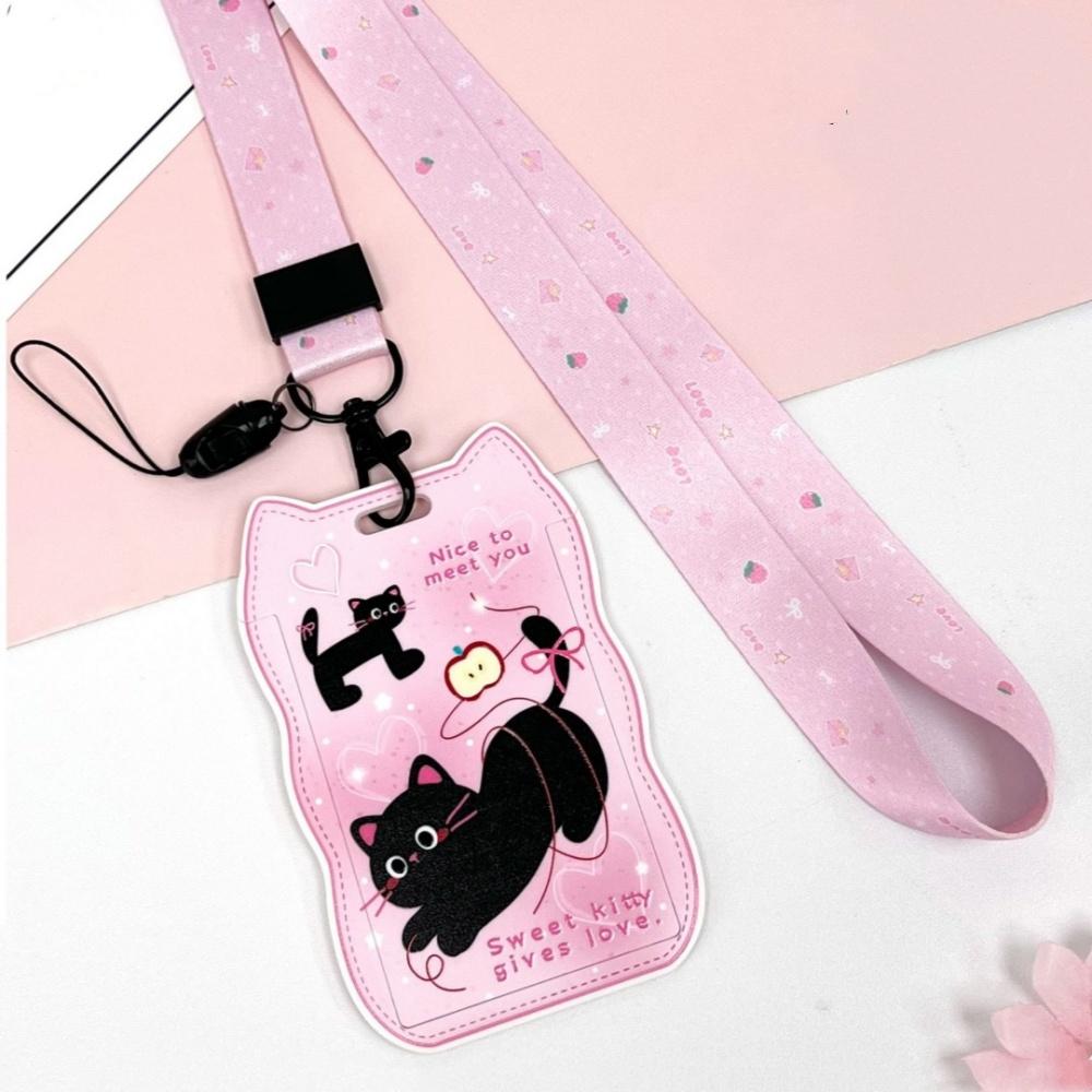 

INS Cartoon Cat Ear Card Holder Student School Card Protective Case Tag Name Tag Bag Sliding Cover Certificate Protective Case