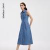LANCY 25 Sleeveless Umbrella Hem Denim Shirt Dress