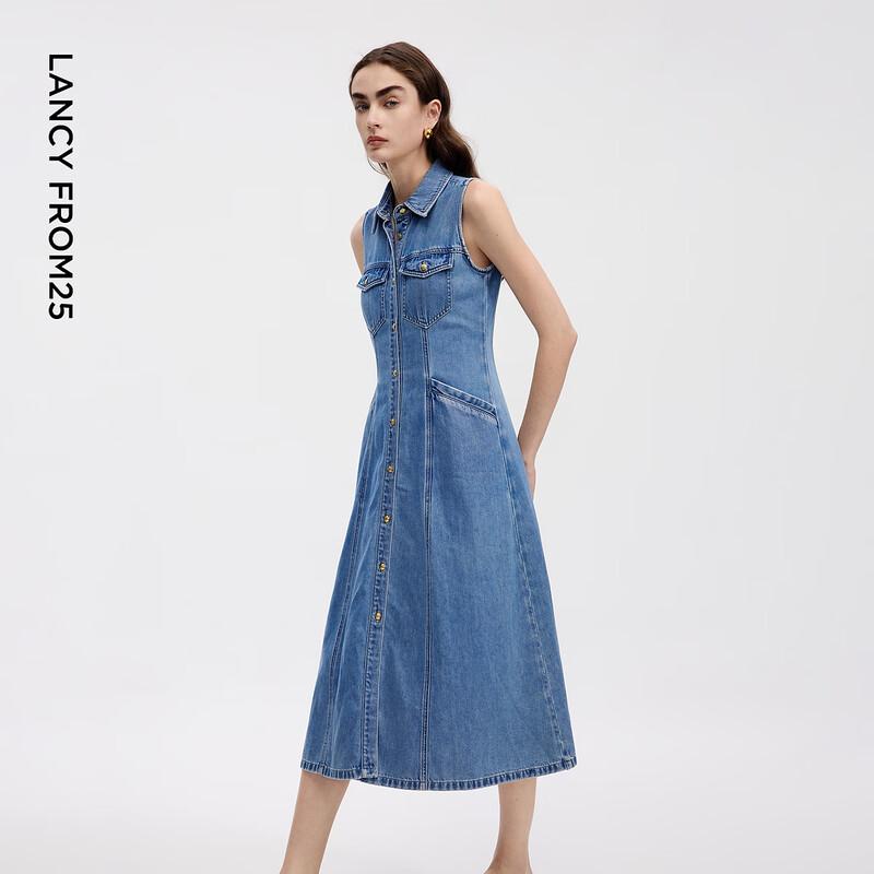 LANCY 25 Sleeveless Umbrella Hem Denim Shirt Dress