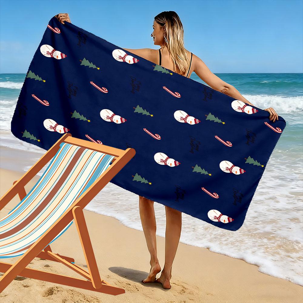 Snowy cheerfully festive vibes Print beach towel, quick drying, suitable for travel, outdoor sports, jogging, the beach and swimming, gift