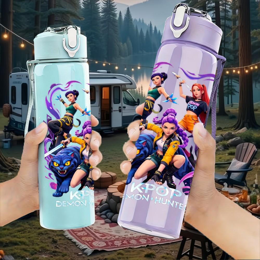 1PC Anime Fight Character Pattern 750ml Color Plastic Sports Water Bottle Leakproof Flip Straw Lid Suitable for Sports Office Home Use