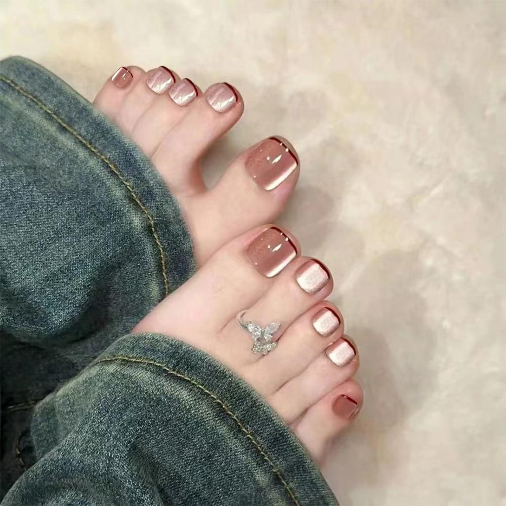24pcs Glitter Crystal False Toenails Full Cover Wearable Rhinestone Fake Toe Nail Patch for Feet nails Supplies professionals