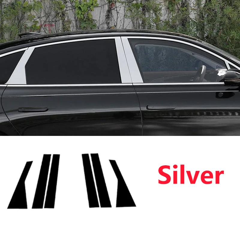 For Land Rover Range Rover Sport L494 6pcs 2014~ Car Window Trim Covers Carbon Silver B C Pillars Center Column Accessories