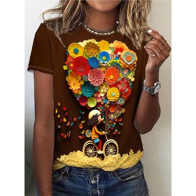 Girl Print Crew Neck T-Shirt, Casual Short Sleeve Top For Spring & Summer, Women's Clothing