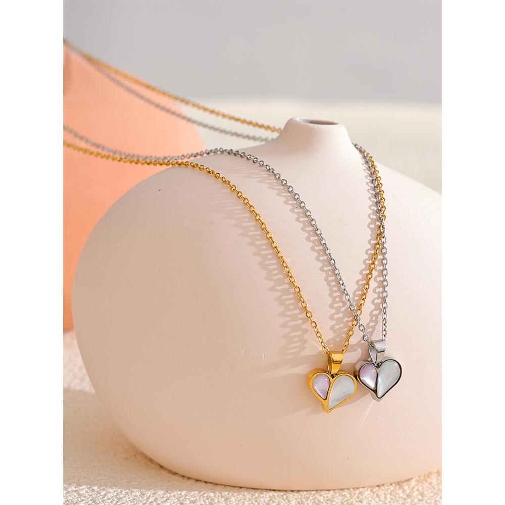 Yhpup High Quality Shell Heart Love Necklace Pendant Stainless Steel Waterproof Chic Jewelry Valentine's Day Gift