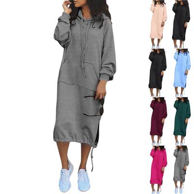 Lässiges Sweatshirtkleid für Damen mit langen Ärmeln, Kapuze und Tasche