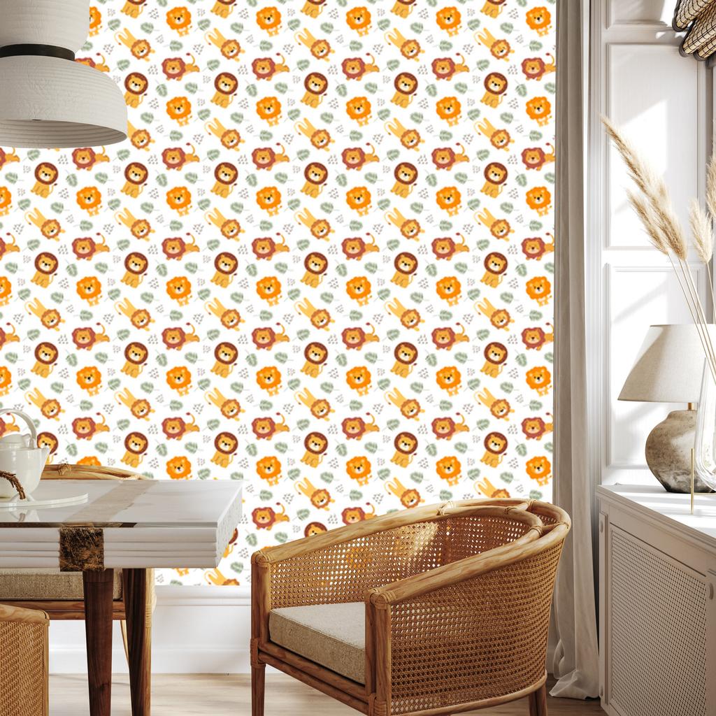 Lions Wallpaper in White, Cream, Gold and Light Gray for Living Room and Bedroom 50x1000
