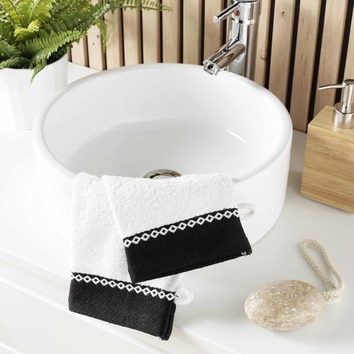 Gant de toilette - MAJESTIC - Lot de 2 - 100% coton éponge - 15 x 21 cm - Doux et absorbant