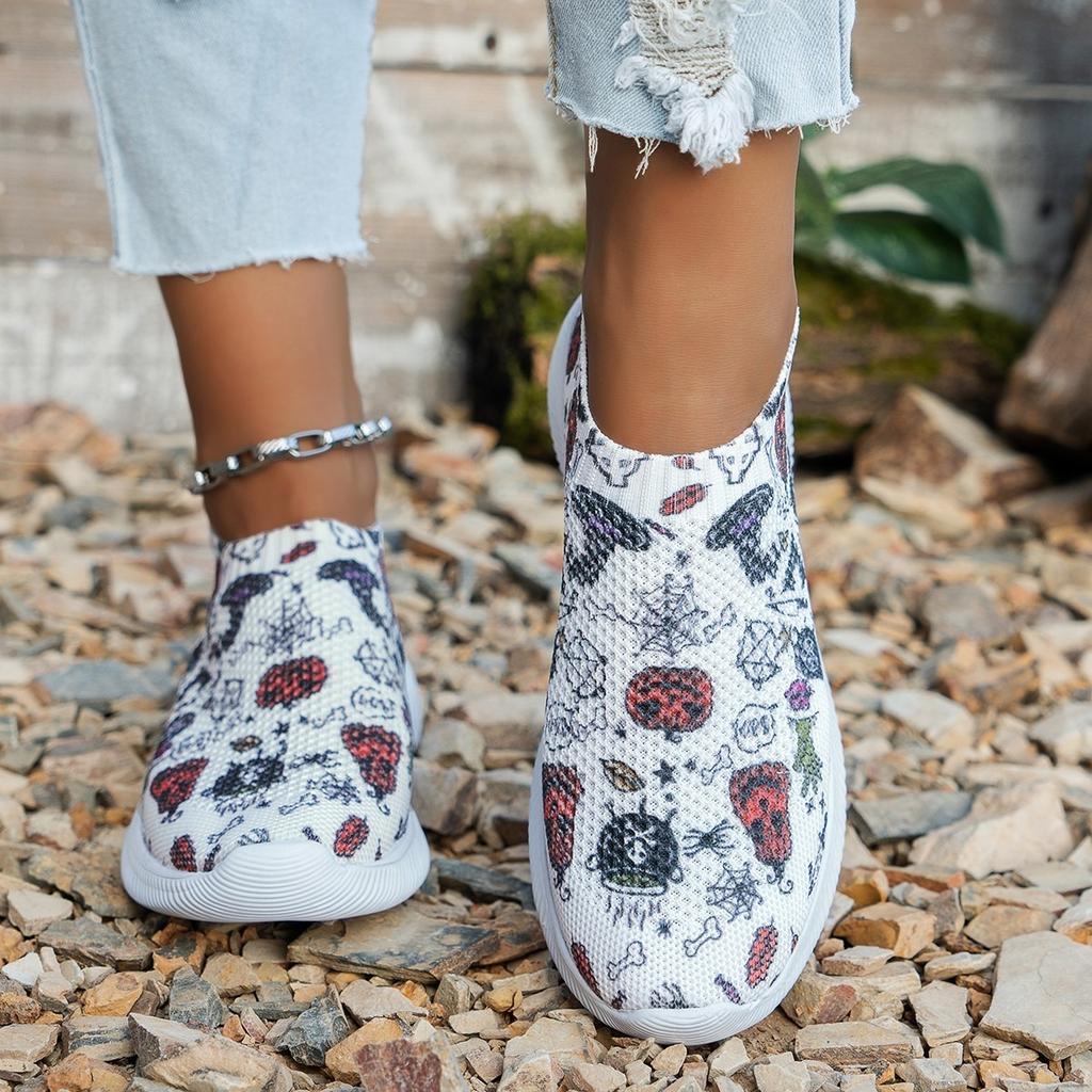 Women's Sneakers Spring Autumn 2024 New Mesh Breathable Sports Shoes Women's Casual Halloween Pumpkin Platform Shoes