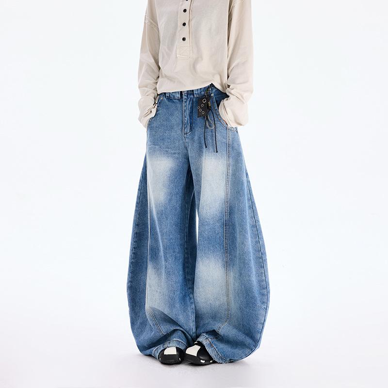 Amerikanische Retro-Deconstruction-Krummsäbel-Jeans Herren und Damen lockere Silhouette Wide-Leg Bodenlange Hose Hose für Birnenform
