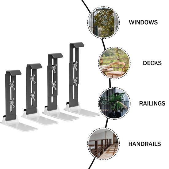 4 Pcs Window Box Brackets Heavy Duty Flower Box Brackets Adjustable Balcony Planter Holder for Deck Railing Balconies Window Box