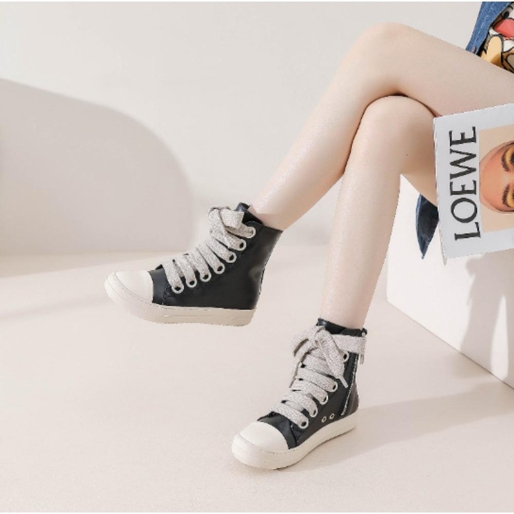 Short Boots Women's Spring and Autumn Fashionable Street Small Leather Shoes College Style Short Boots Womens Large Sizes 35-45