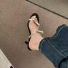 Bow square head open-toed high heels versatile slippers French stiletto strap sandals women's 2025 summer and autumn new models