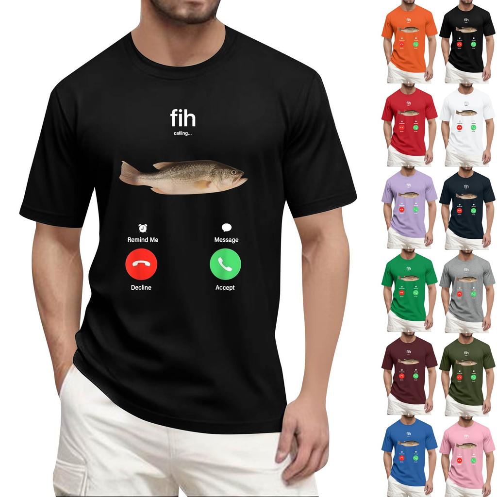 Men's Fashion Printed Round Neck Straight Shoulder Short Sleeve T-Shirt Top